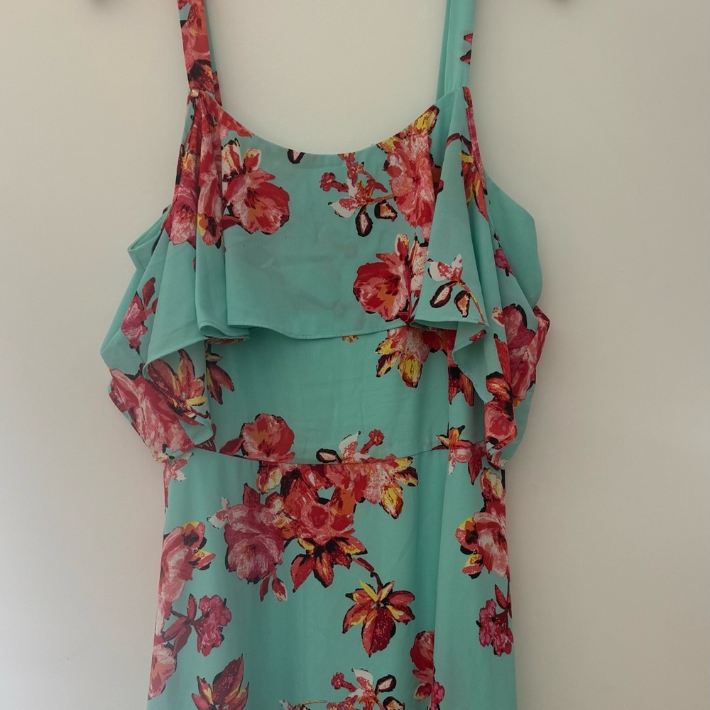 Leslie Fay Floral Midi Dress - Aqua and Pink